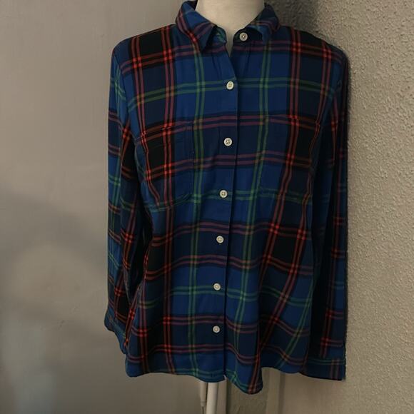 Old Navy Blue Plaid Button Down M Preppy Grunge Festival Beach Gorpcore Western - Picture 1 of 11